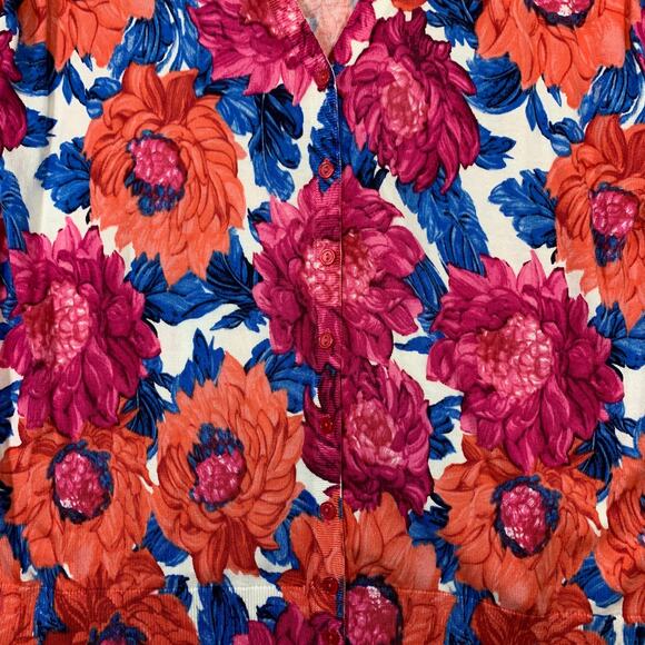 Talbots Floral Button Front Sweater NWT Women's Sz 2XP Half Sleeves Boho Artsy - Picture 4 of 5